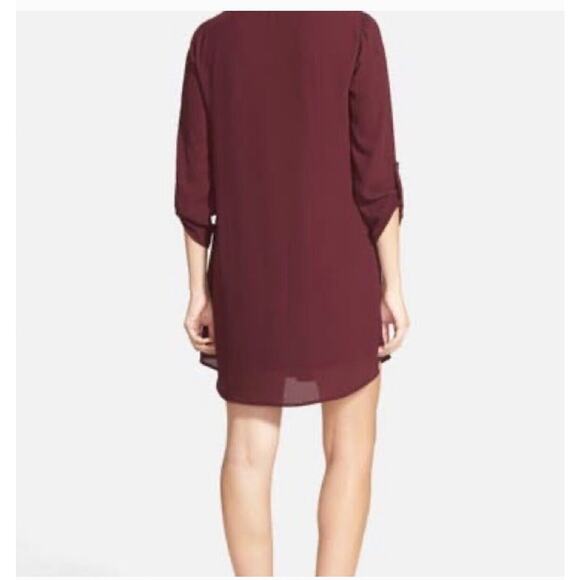 Lush Inverted Pleat V-Neck Plum Drapey Shirt Tail Dress 3/4 Tab Sleeves XS - Picture 2 of 11